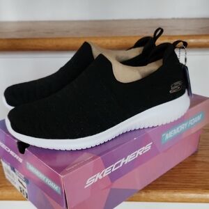 Skechers, Black Knit Slip-On Sneakers, Women's, Sz 10